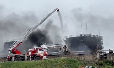Firefighters extinguish the fire at an oil depot in Sevastopol.