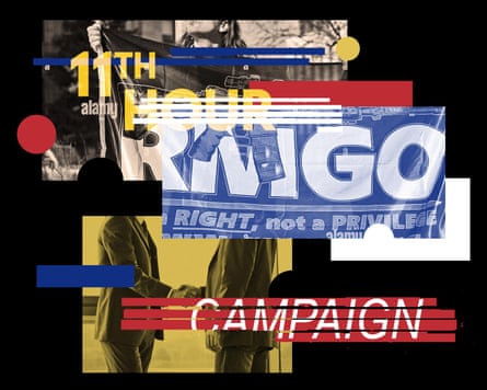 Graphic illustration in reds, whites, yellows and blues of the words “11th hour,” “RMGO” and “campaign.”