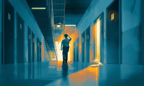 An illustration of an officer walking in a prison