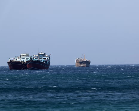 Vessels in transit in the Strait of Hormuz, as seen from Oman, on Tuesday