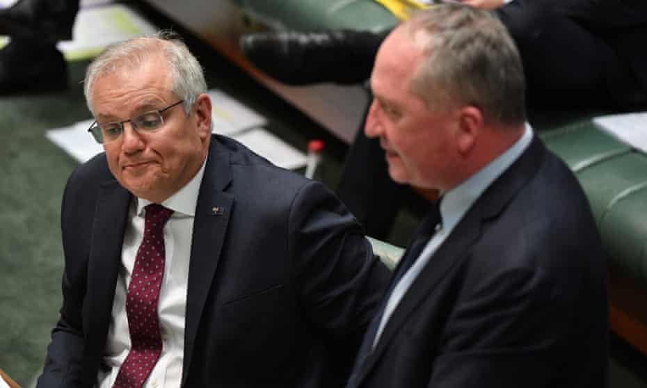 Prime minister Scott Morrison and deputy prime minister Barnaby Joyce during question time.