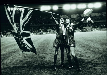 Phil Thompson and Phil Neal of Liverpool celebrate winning the European Cup in Paris in 1981 against Madrid.