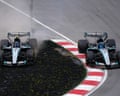 Kimi Antonelli goes off the track to avoid contact with his teammate George Russell at the sprint race for the Canadian Grand Prix