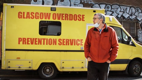 Peter Krykant with his unsanctioned safer injecting van for drug users in Glasgow in April
