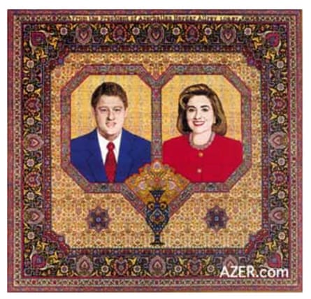The President of Azerbaijan presented President Bill Clinton with a rug that had his and his wife Hillary’s portraits on it.