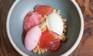 ‘Almost exactly what I had for breakfast’: clotted cream, rhubarb and oats.