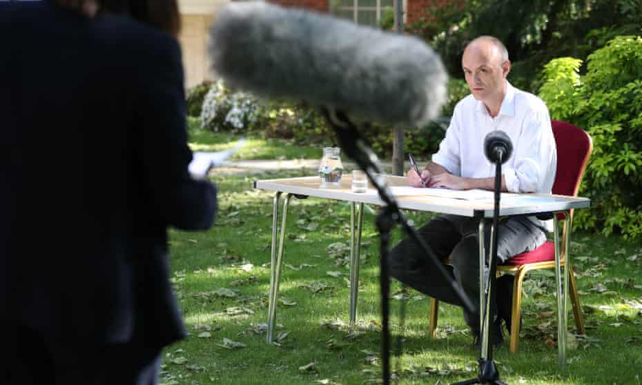 Enthralling … special adviser Dominic Cummings takes press questions at 10 Downing Street on 25 May.
