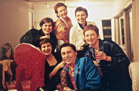 Georgia Blain (far right), with partner Andrew Taylor (front), and friends Shauna Wolifson, Kay Pavlou, Julianne Pierce and Katrina Sedgwick in 1995