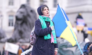 A protest against the Russian invasion of Ukraine in Trafalgar Square, London on Saturday.