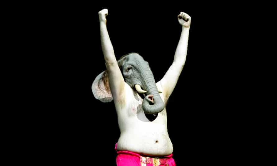 Actor in a Ganesh (elephant-headed) mask