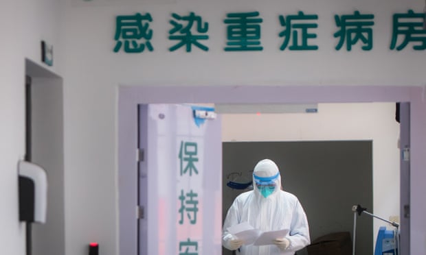 A medical staff member works at the department of infectious diseases in Wuhan union hospital