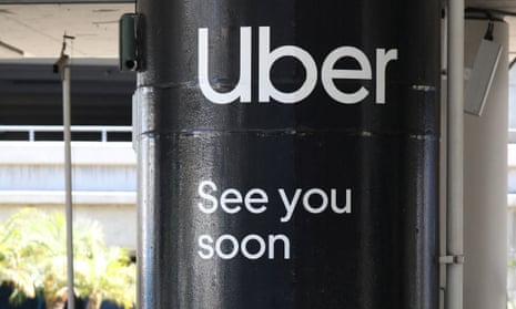 An Uber sign at Los Angeles airport.