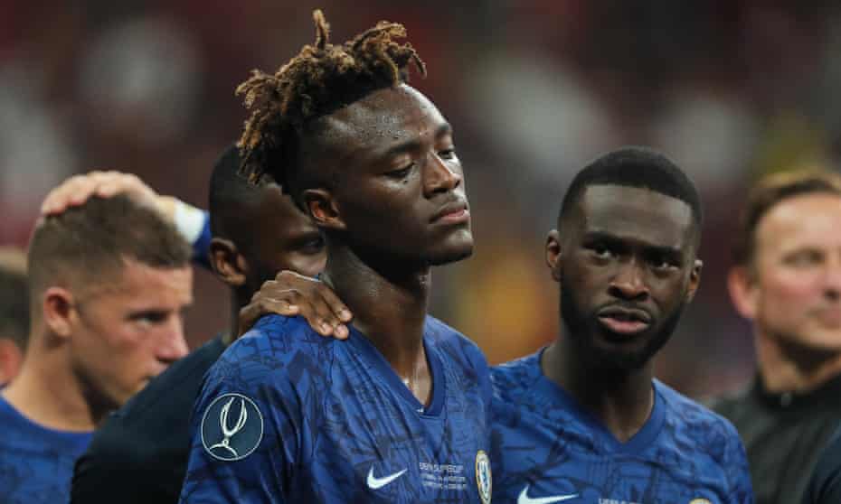 Tammy Abraham is consoled by his Chelsea teammates after missing a decisive penalty in Istanbul.