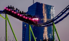 A roller coaster is pictured near the European Central Bank in Frankfurt, Germany.