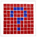 a question mark made of red and blue squares