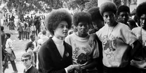 Kathleen Cleaver with Black Panthers from Los Angeles at the Free Huey rally in Oakland, California, 28 July 1968