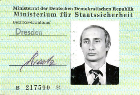 A photo ID card issued to a young Vladimir V. Putin by the Stasi
