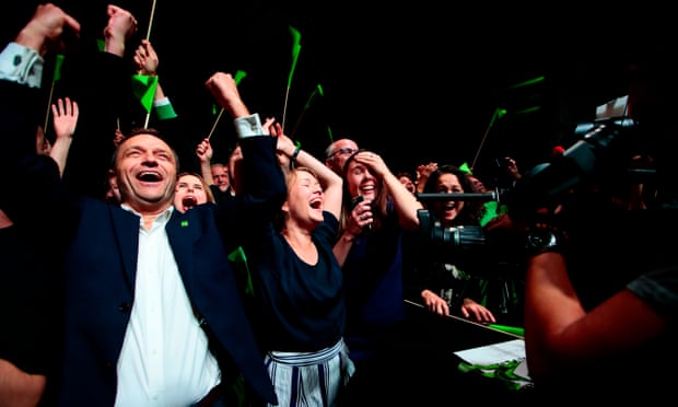 Arild Hermstad, left, of Norway’s Green party, celebrates election results two years ago.