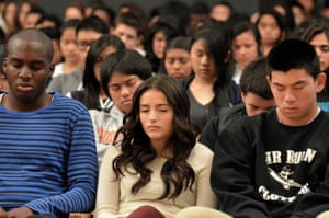 Students meditating in class