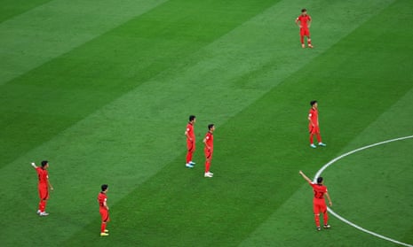 South Korea players look dejected after Ghana’s Mohammed Salisu scores their first goal.