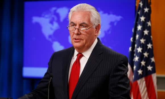 State Rex Tillerson speaks to the media after Donald Trump fired him