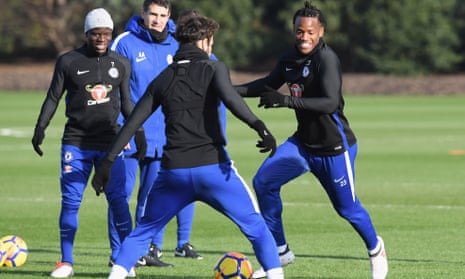 Michy Batshuayi (right) in training with Chelsea on Tuesday