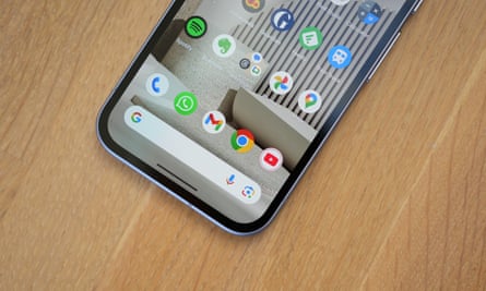 The home screen of the Pixel 9a showing the Google search bar.