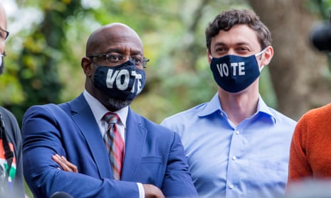 The Rev Raphael Warnock, left, and Jon Ossoff are the Democratic candidates in Georgia’s runoff Senate elections scheduled for 5 January.