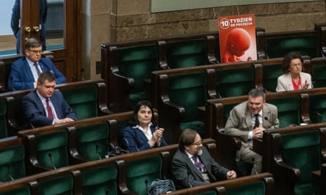 An anti-abortion placard in the Polish parliament