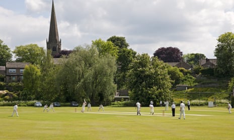 Men playing cricket in north Yorkshire.