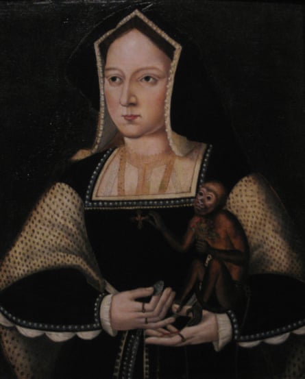 Portrait of Catherine of Aragon, with her pet monkey (copy after Lucas Horenbout), c1530.