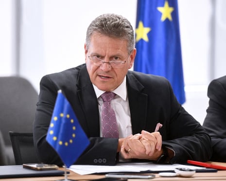 European Commissioner for Trade and Economic Security, Maroš Šefčovič, addresses the media at the European Union embassy in Kuwait City earlier this month.