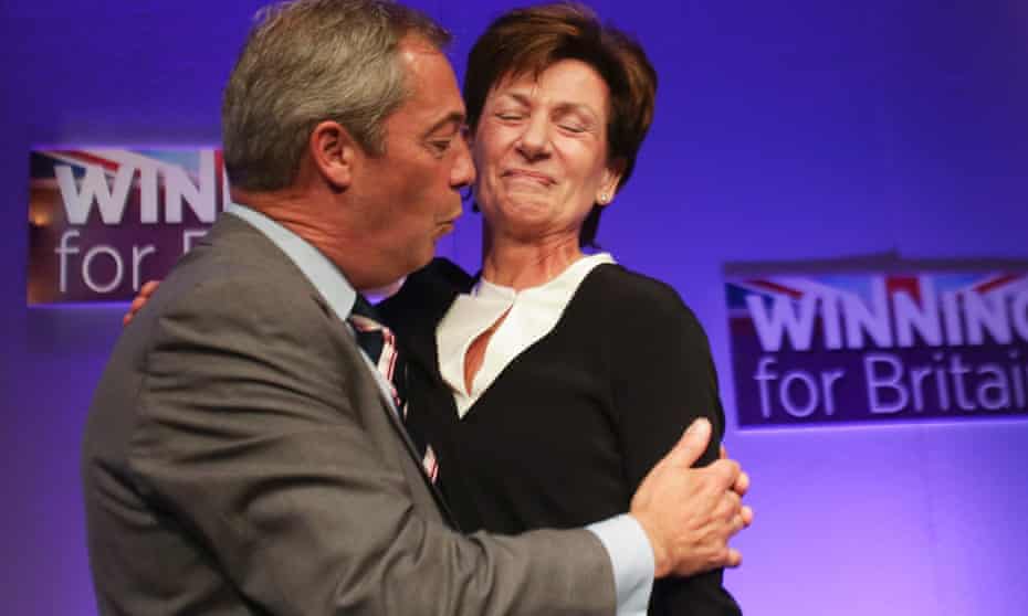 Diane James being congratulated on becoming Ukip leader by Nigel Farage on 16 September. 