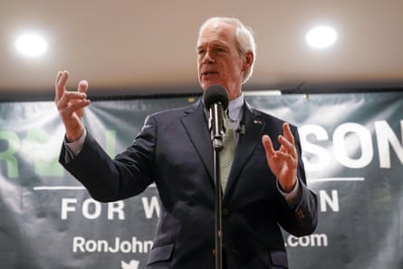 Wisconsin Republican senator Ron Johnson at a rally with supporters on 25 October in Waukesha.