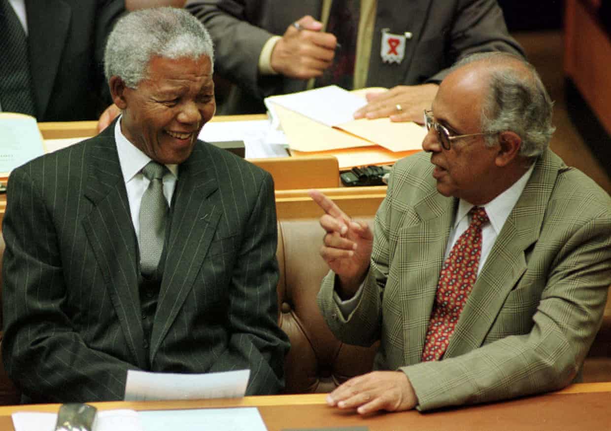 Nelson Mandela and Ahmed Kathrada before an address to parliament in Cape Town, March 1999