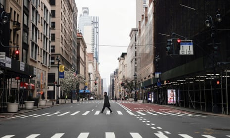 An almost deserted  5th Avenue in New York in March 2020.