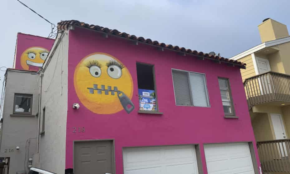 Painted emoji on a house in Manhattan Beach, California, 7 August 2019.