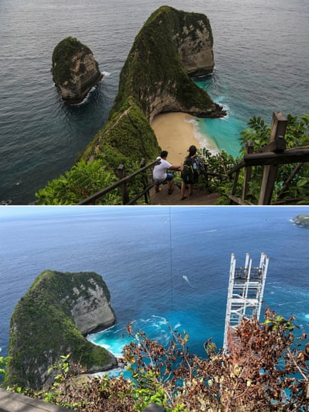 Temporary closure of the glass elevator on the Kelingking Beach.
