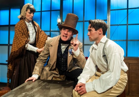Louise Beresford, Luke Barton and Eddy Payne in David Copperfield at Jermyn Street theatre, London.