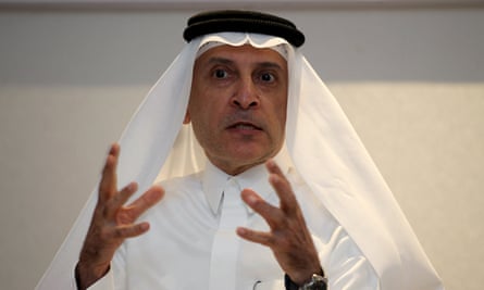 Qatar Airways’ CEO Akbar Al Baker talking to journalists about his airline’s plans, during the January 2016 Bahrain air show