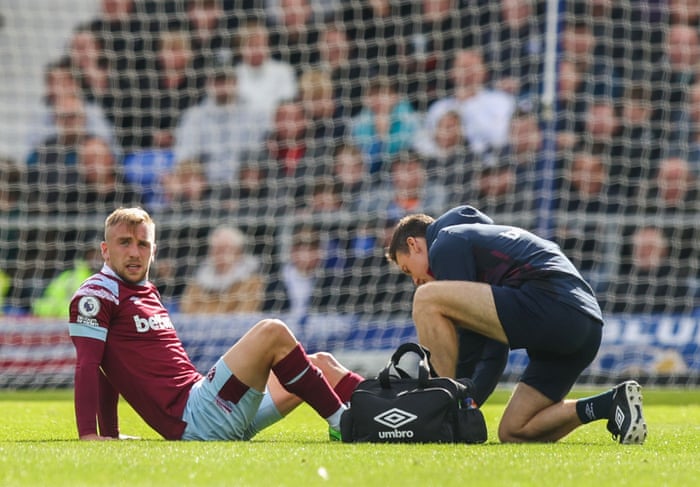 Everton v West Ham: Premier League – reside | Premier League 1 Bowen receives treatment.
