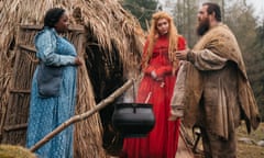 On the run … from left, Lolly Adefope, Aimee Lou Wood and Nick Frost.