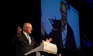 Prime minister Scott Morrison speaks at the Chamber of Commerce and Industry of Western Australia in Perth on Monday.