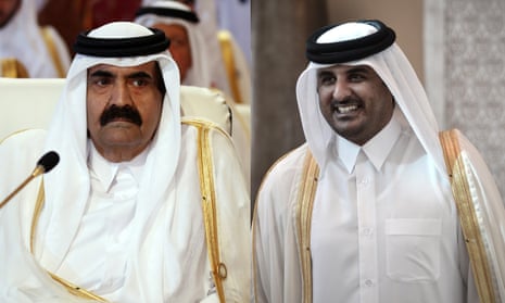 Qatar’s Emir Tamim bin Hamad al-Thani, right, and his father Hamad bin Khalifa al-Thani