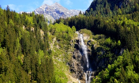 Grawa Waterfall and Alpine landscape near Neustift in Stubaital