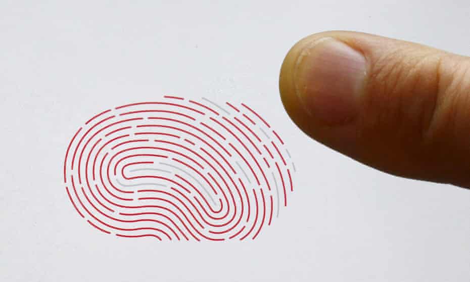 Finger over a biometric sensor