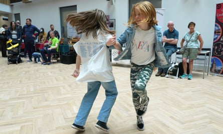 Two girls dance at Belfast TradFest.