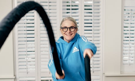 Comedian and writer Emma Kennedy doing exercise at home