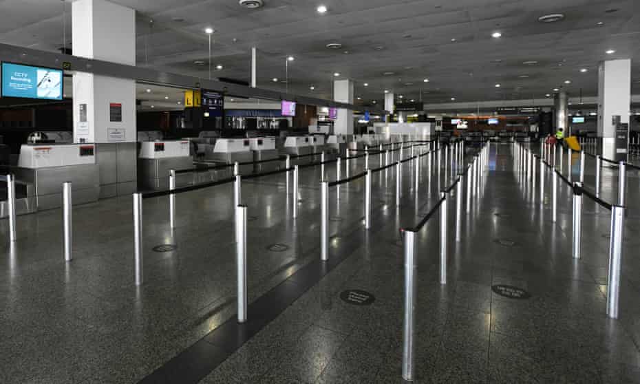 Empty international check-in terminals are seen at Melbourne airport on Saturday. 