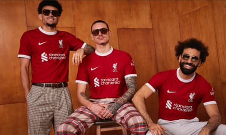 Luis Díaz, Darwin Núñez and Mohamed Salah model Liverpool’s new home shirt